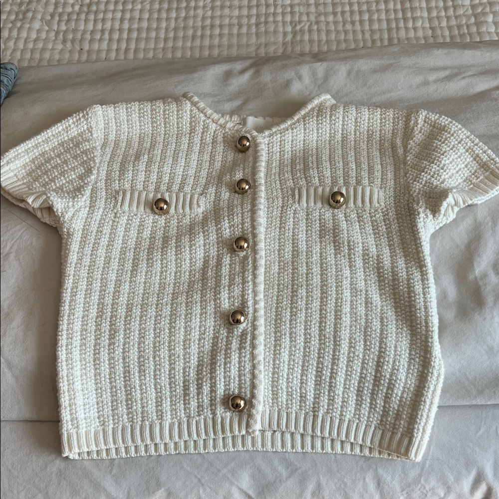H&M Cream Textured Blouse with Gold Buttons